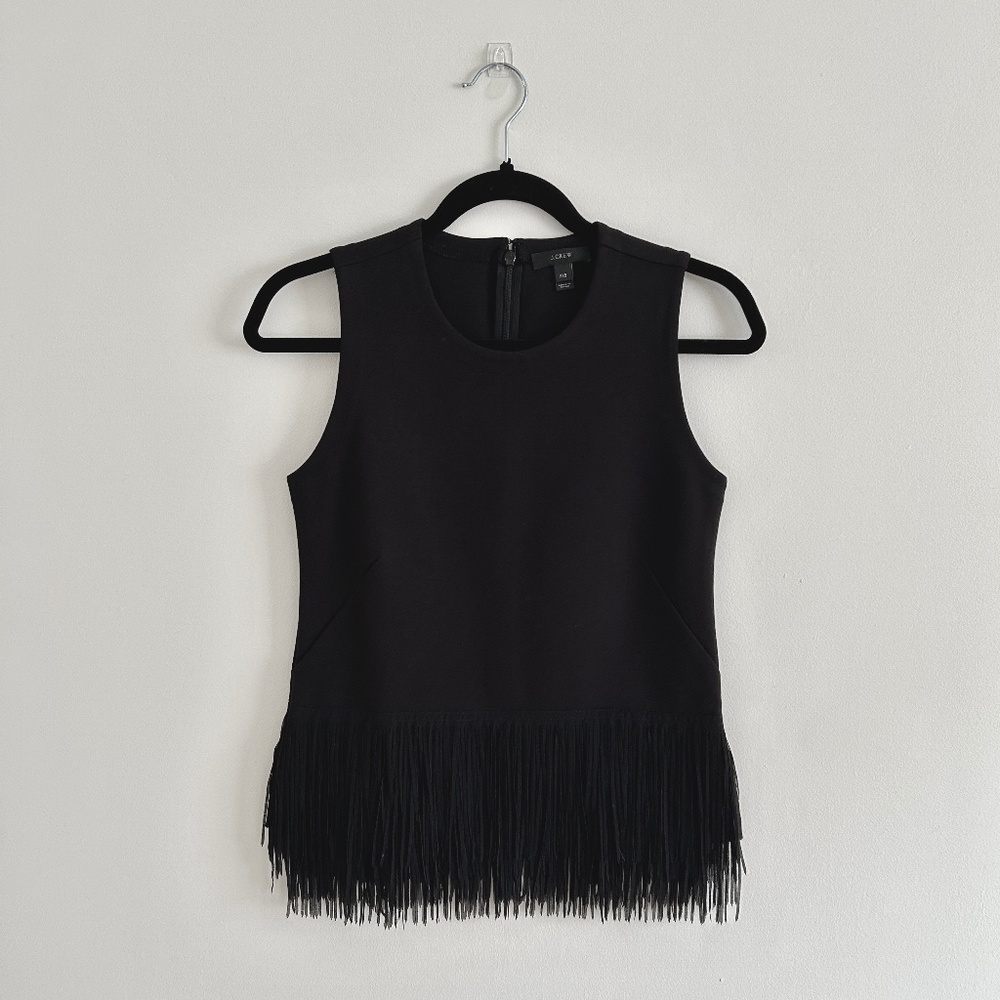 J. Crew Black Fringe Hem Tank Top Fitted Size XXS